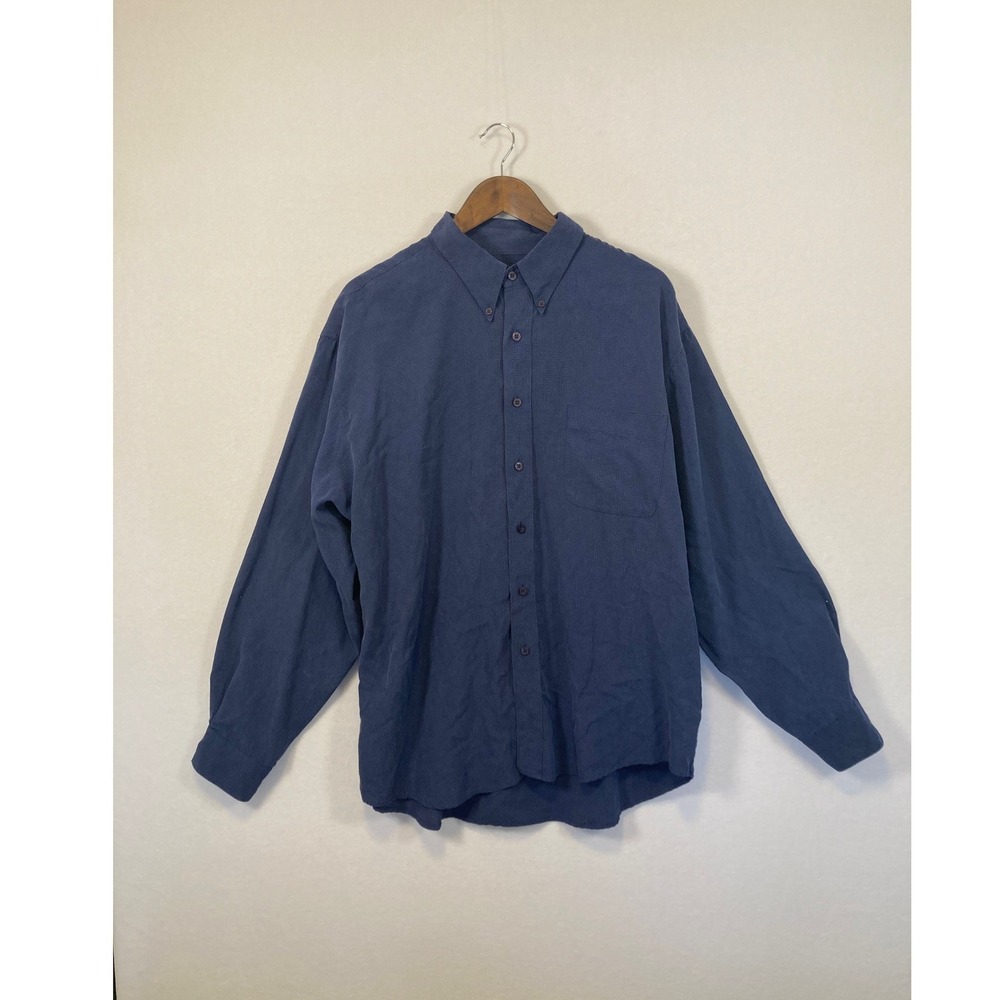 Croft & Barrow Mens Large Navy‎ Blue Button Down Long Sleeve Shirt Poly-N M